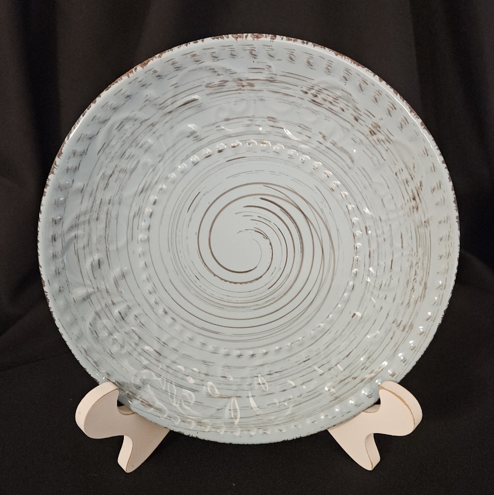 Elama Malibu Wave 8.5" Salad Plate Bread Dessert Embossed Stoneware Aqua Blue